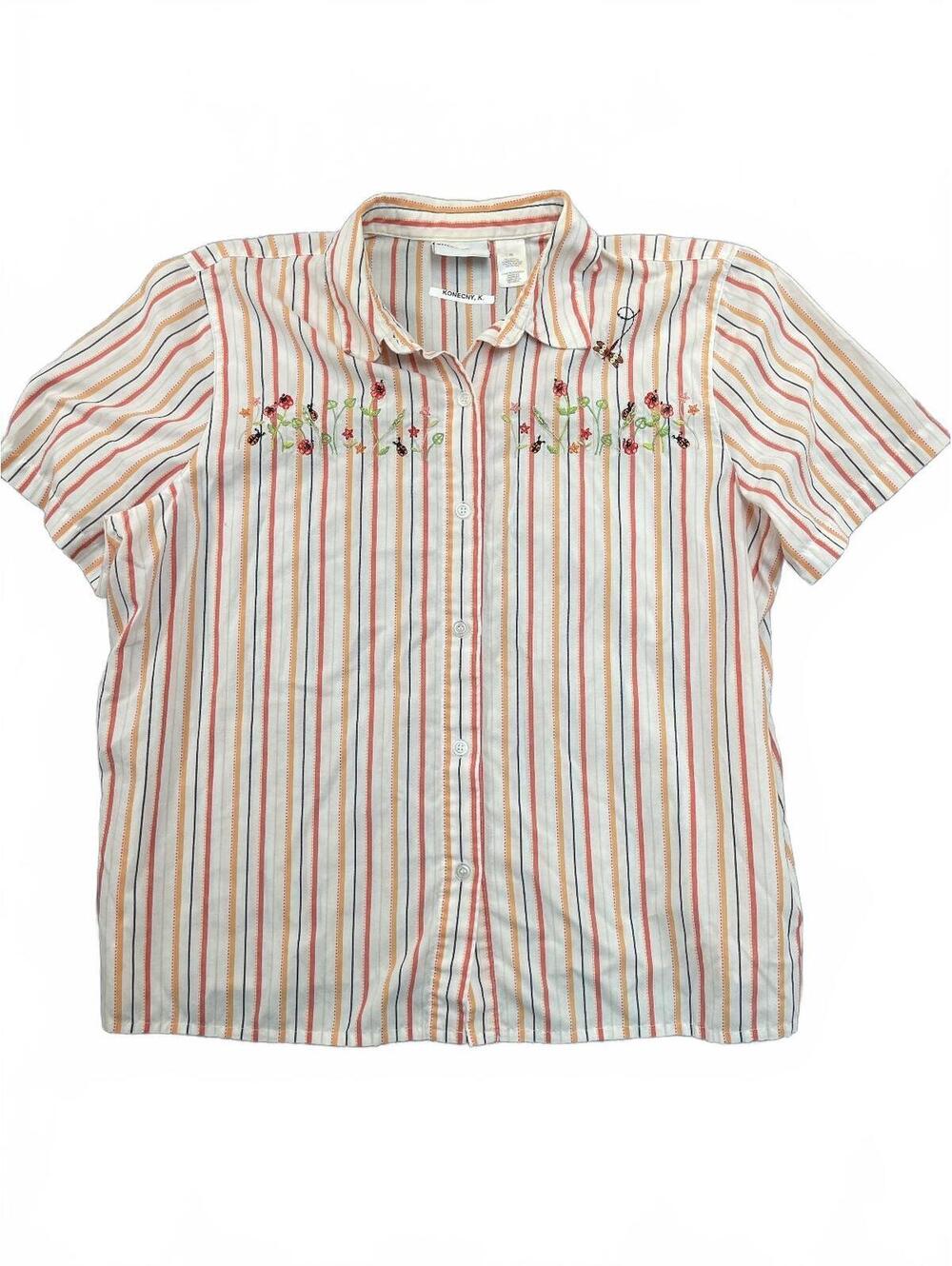 Alfred Dunner Women's Multi-Color Striped Button-Up Shirt Size 20 with Floral Em